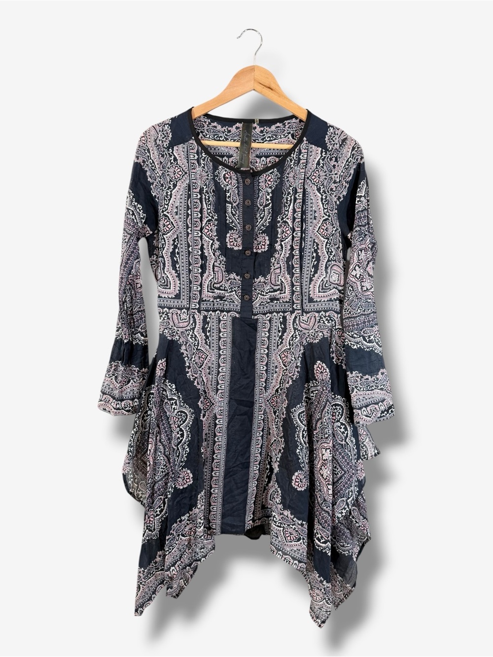 Aratta Silent Journey Paisley Lagenlook Sharkbite Tunic Side Slit Top Size S
